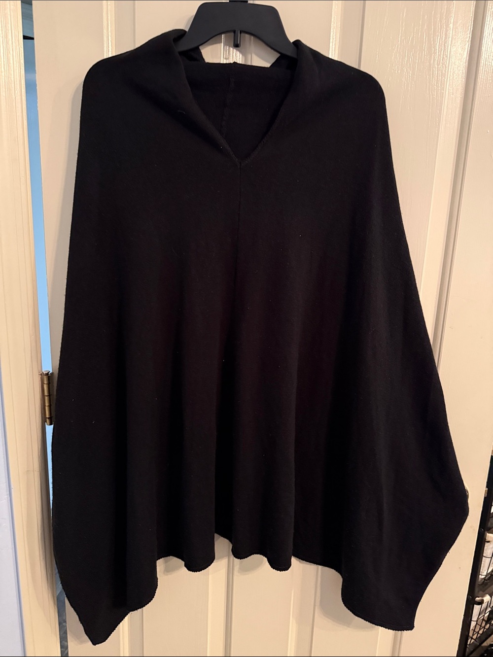 Black Women's V-Neck Poncho Sweater